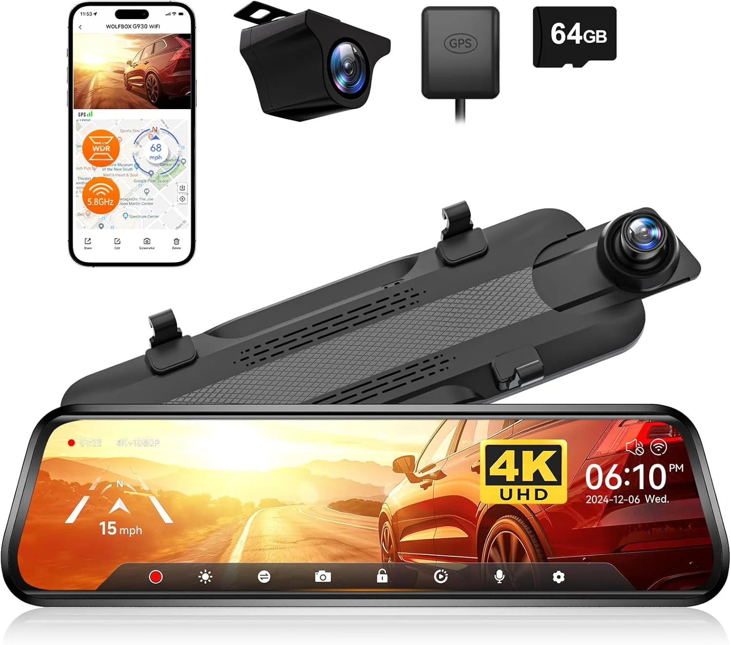 1787734913_GLgCaexL Dash kamera, G930 Rear View Mirror, 4K z Wi-Fi i GPS