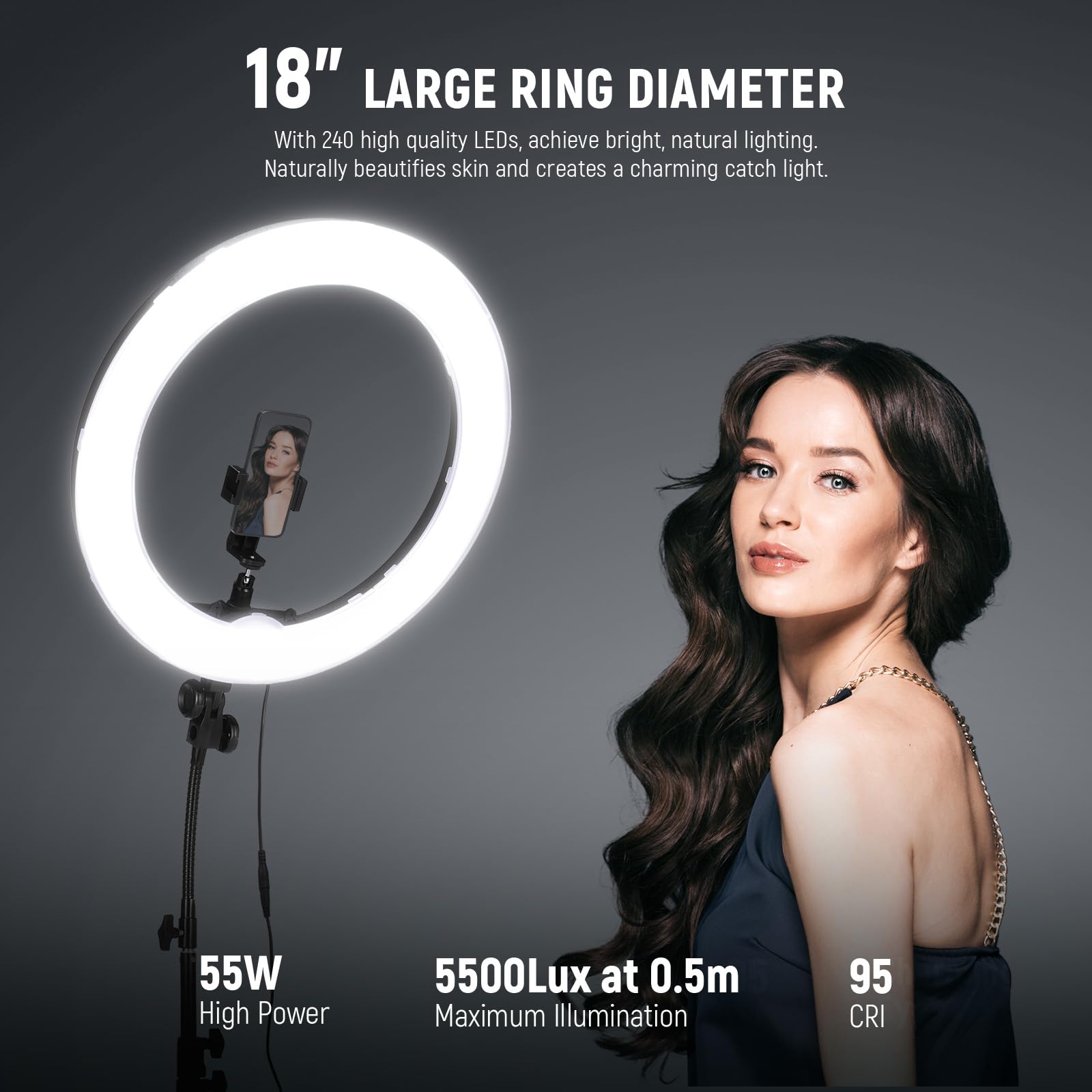 Światło, 18 zestaw, 55W LED z stojak i Phone uchwyt