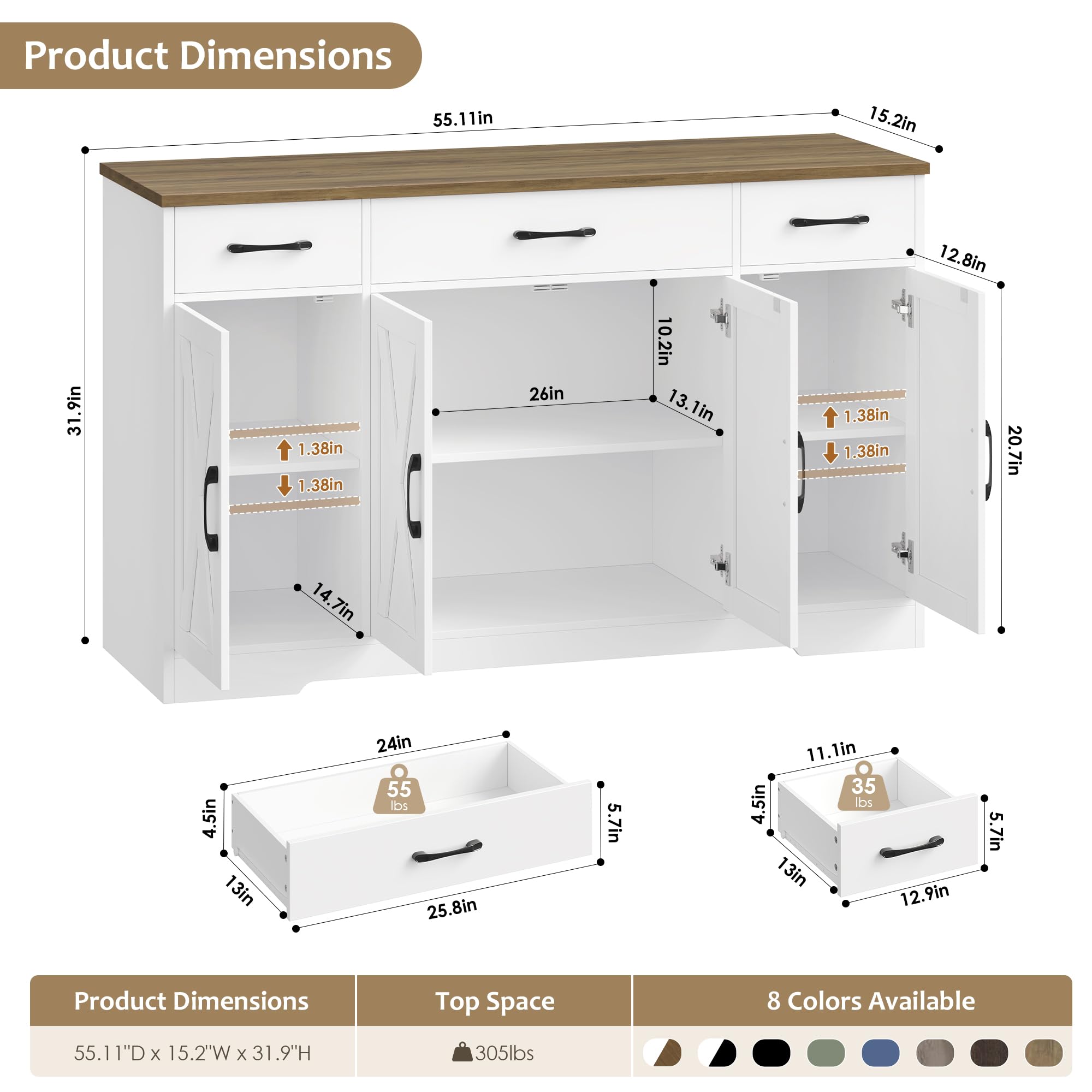 Buffet z szuflady szafka, 55 Sideboard magazynowy