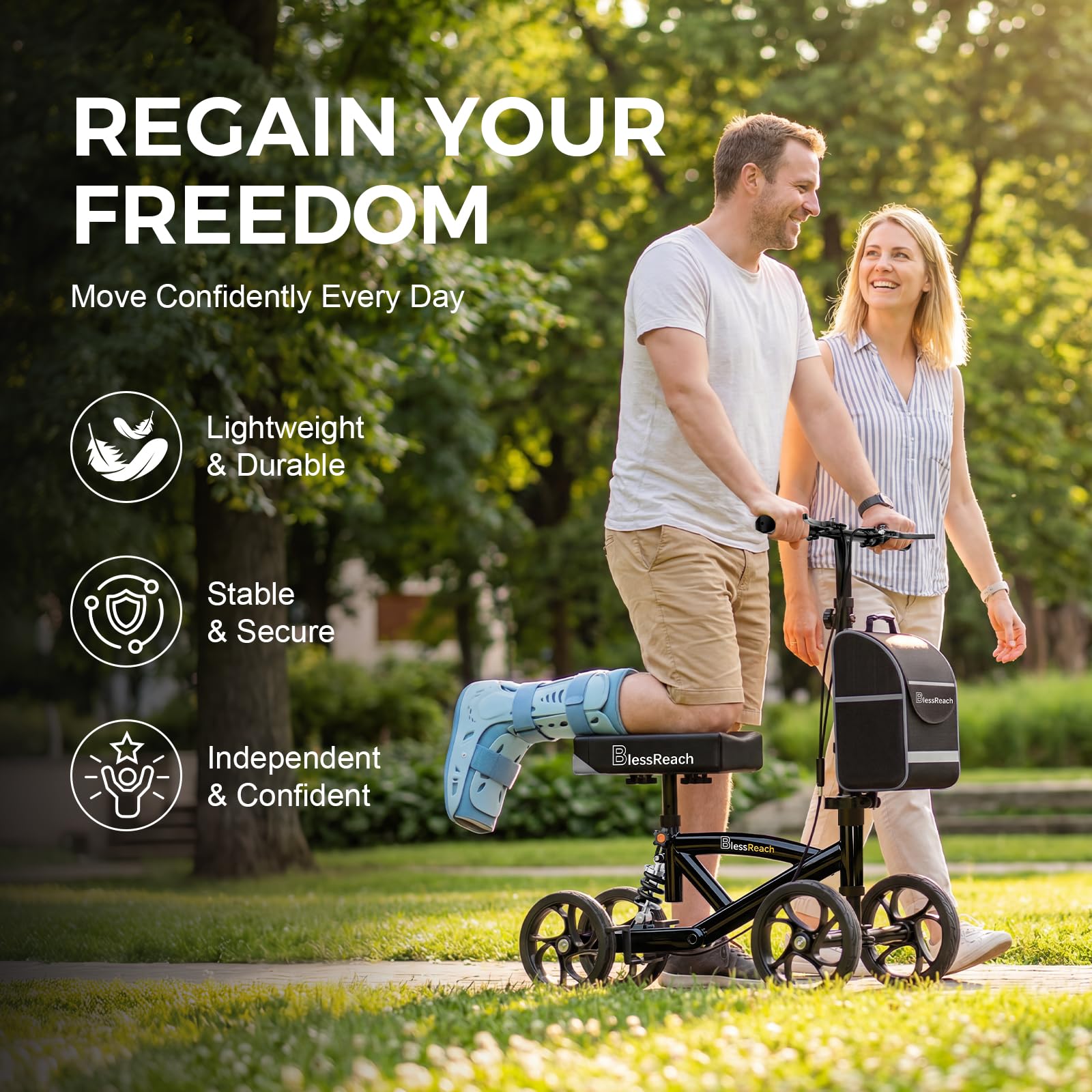 Knee Walker, Steerable, deluxe Medical hulajnoga, czarny