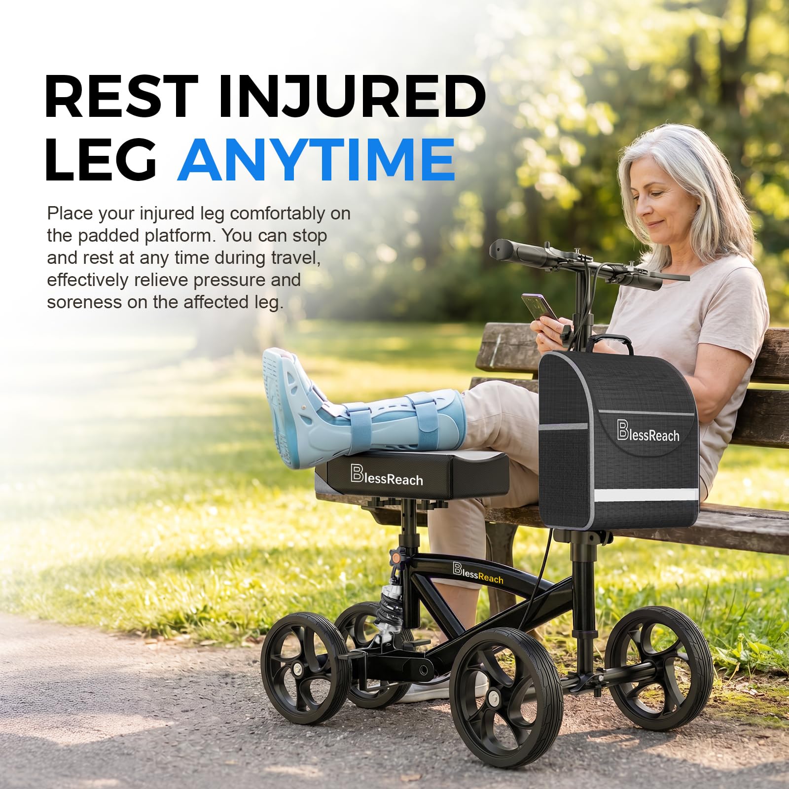 Knee Walker, Steerable, deluxe Medical hulajnoga, czarny