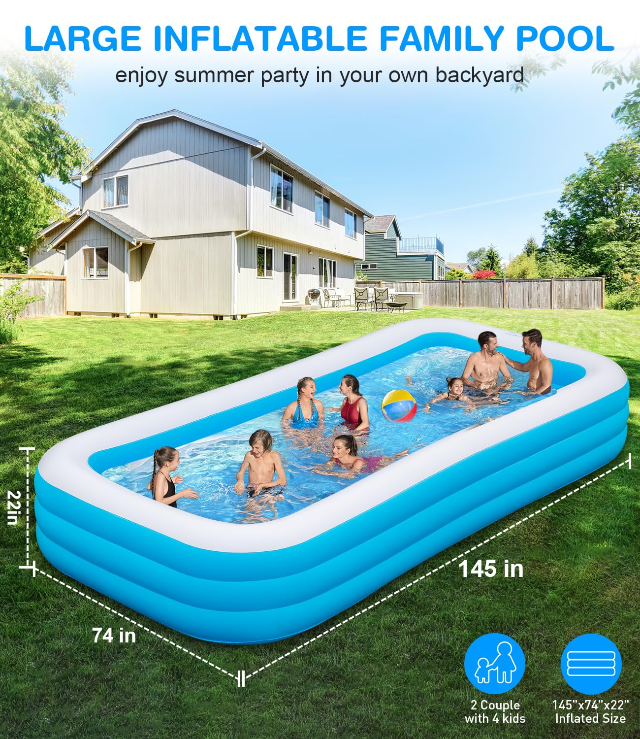 1787766820_EB5SFuLF Duży Inflatable plywacki basen, 145 X 74 do dla dzieci i doroslych