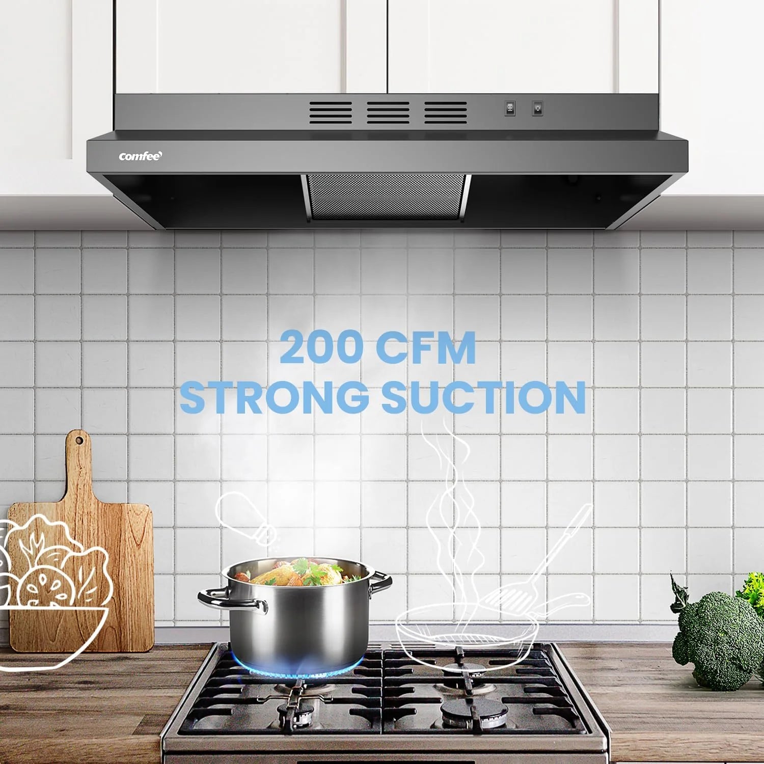1787768337_3uczzl02 Range Hood - 30 Inch Ducted Ductless Vent Hood Durable Stainless Steel Kitchen Hood for Under Cabinet with 2 Reusable Filter - 200 CFM, 2