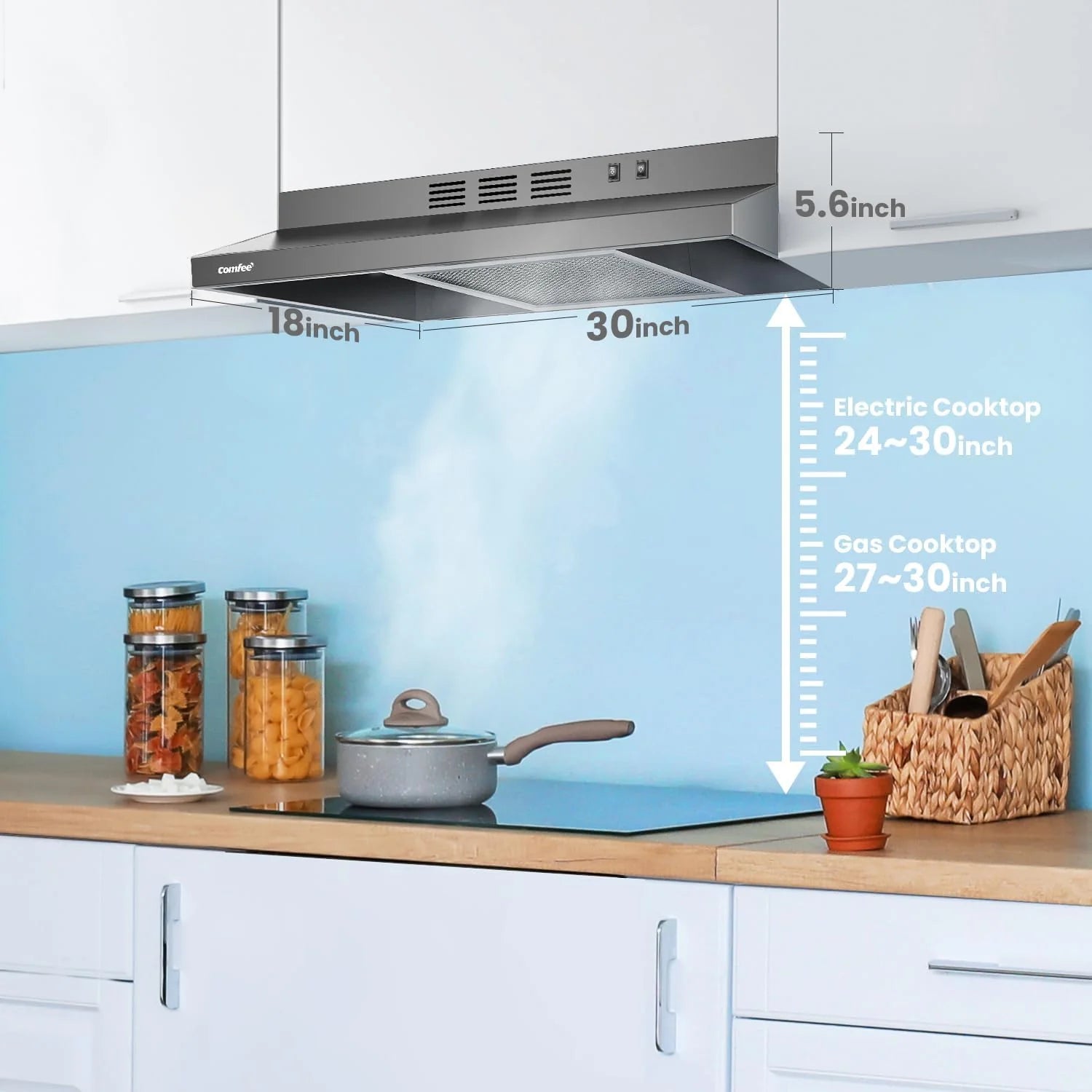 1787768342_GzfxSYqI Range Hood - 30 Inch Ducted Ductless Vent Hood Durable Stainless Steel Kitchen Hood for Under Cabinet with 2 Reusable Filter - 200 CFM, 2