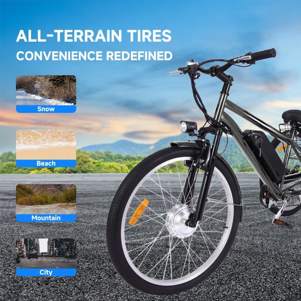1787773976_xrKIT4nE Tricycle - 26 Inch Adult 3 Wheel Electric, Featuring Basket - Fat Tires, 7 Speeds, 350W Powerful Motor, 36V 10Ah Removable Battery Dark Gray
