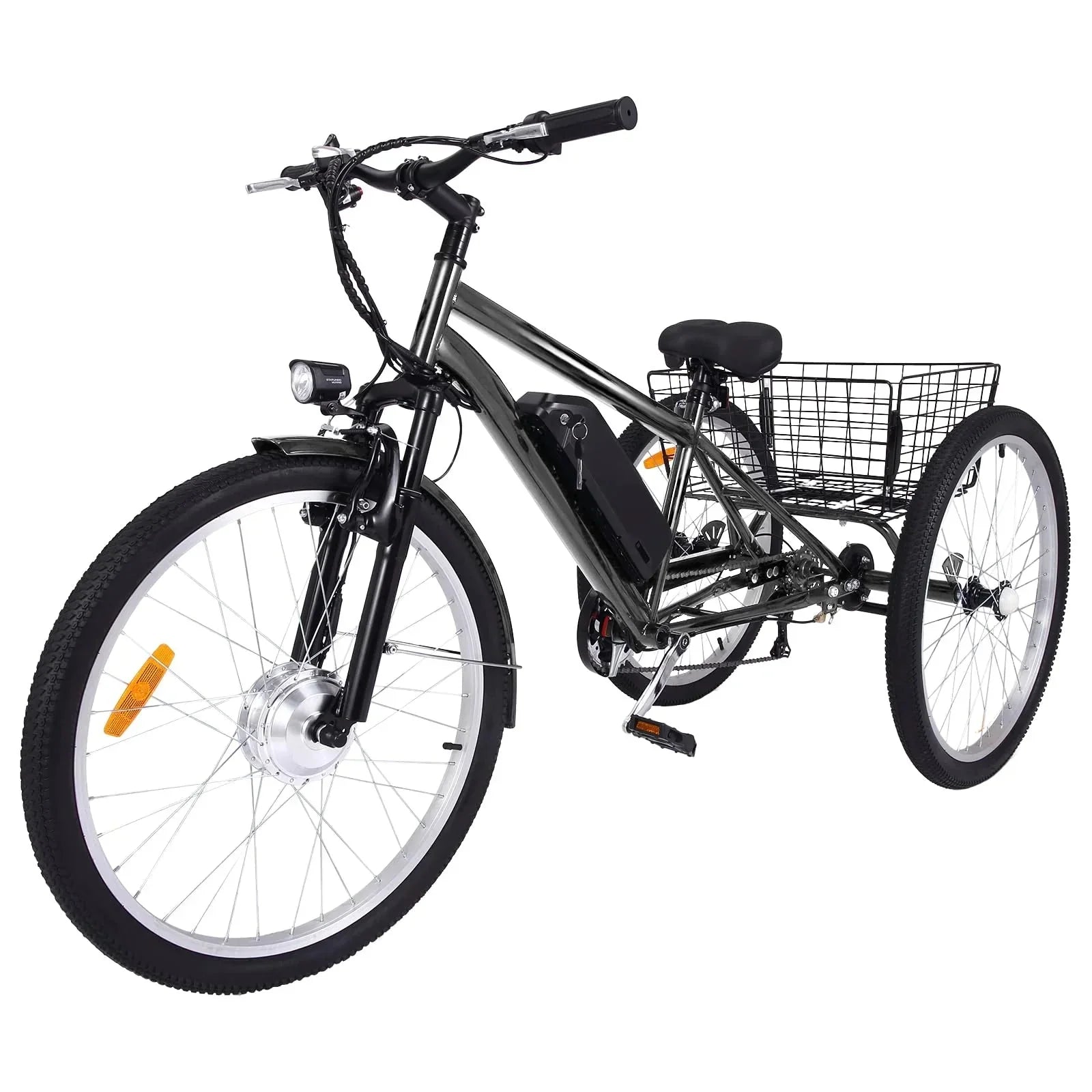 1787773980_yq02u9Ds Tricycle - 26 Inch Adult 3 Wheel Electric, Featuring Basket - Fat Tires, 7 Speeds, 350W Powerful Motor, 36V 10Ah Removable Battery Dark Gray