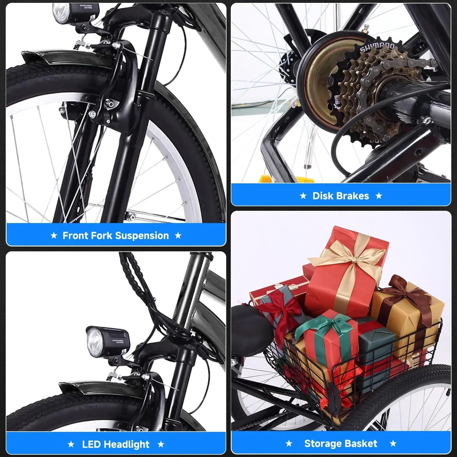 1787774001_Y9GzcoFW Tricycle - 26 Inch Adult 3 Wheel Electric, Featuring Basket - Fat Tires, 7 Speeds, 350W Powerful Motor, 36V 10Ah Removable Battery Dark Gray