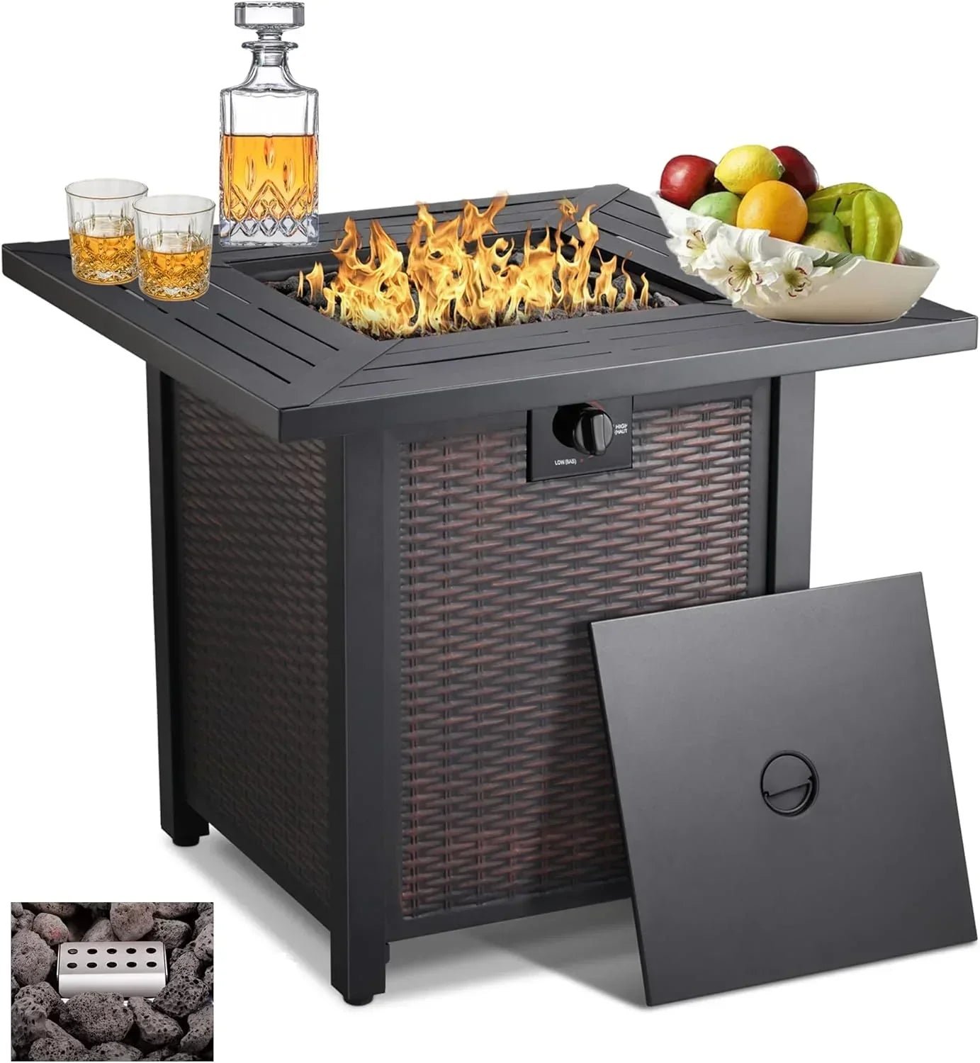 1787775244_6k8BvtCo 28-inch, Featuring 50, 000-watt Automatic Ignition Gas Fire Pit Table, Csa-certified, Imitation Wicker Wood Material, Equipped with a 6.6-pound Stone Shelf