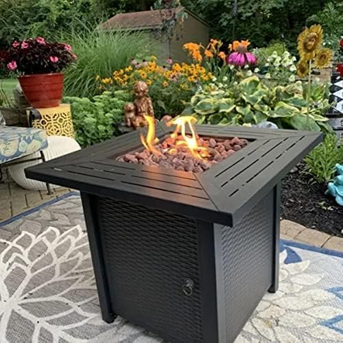 1787775255_gzlWW246 28-inch, Featuring 50, 000-watt Automatic Ignition Gas Fire Pit Table, Csa-certified, Imitation Wicker Wood Material, Equipped with a 6.6-pound Stone Shelf