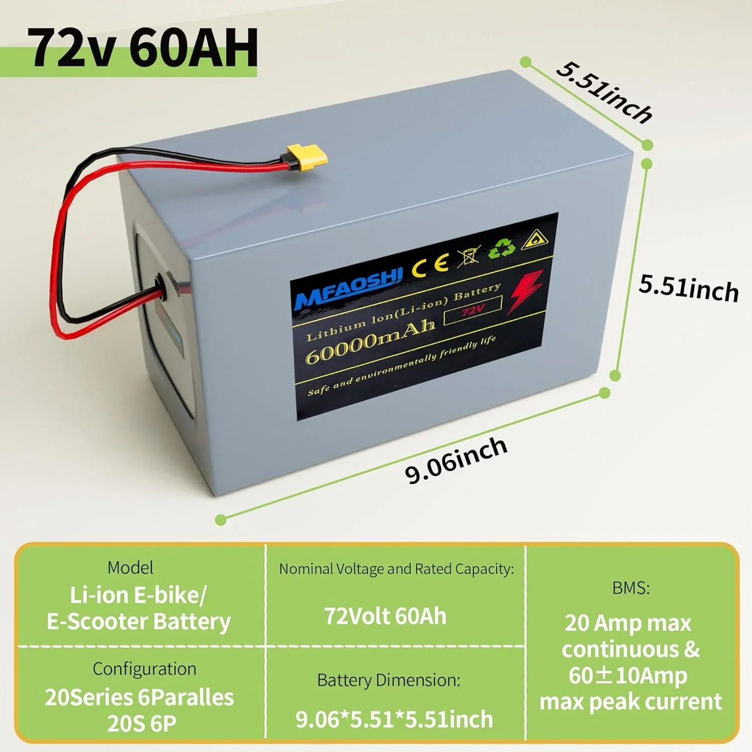 1787776766_4WsH4ZG1 72V 60Ah Lithium E-bike z LED akumulator, XT90 Connector