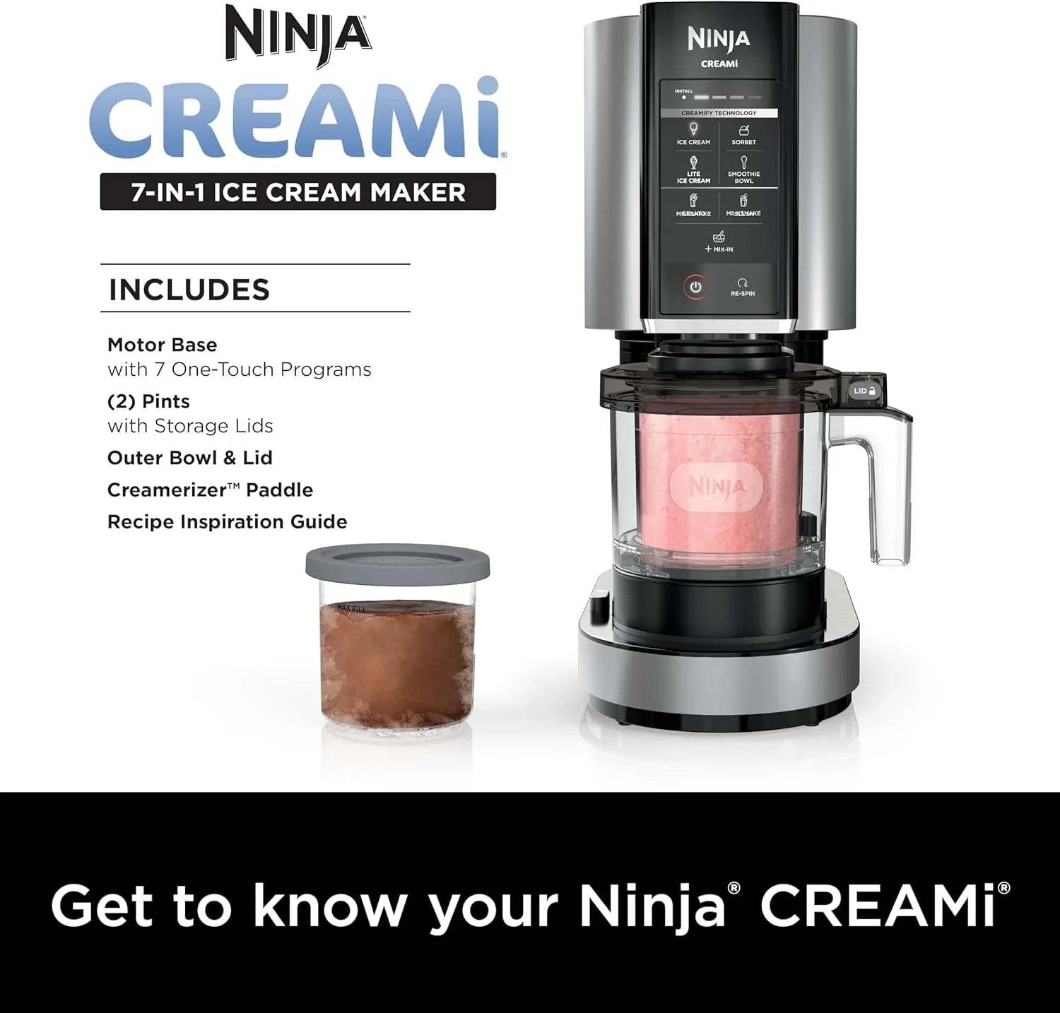 23bd0da90eb4bf3d506a6916f247dc4e8ee334dd0eb0088555b1261cfd785379 Ice Cream Maker - NC301 Creami - Designed for Gelato, Mix-ins, Milkshakes, Sorbet, Smoothie Bowls and More, 7 One-touch Programs, With (2) Pint Containers