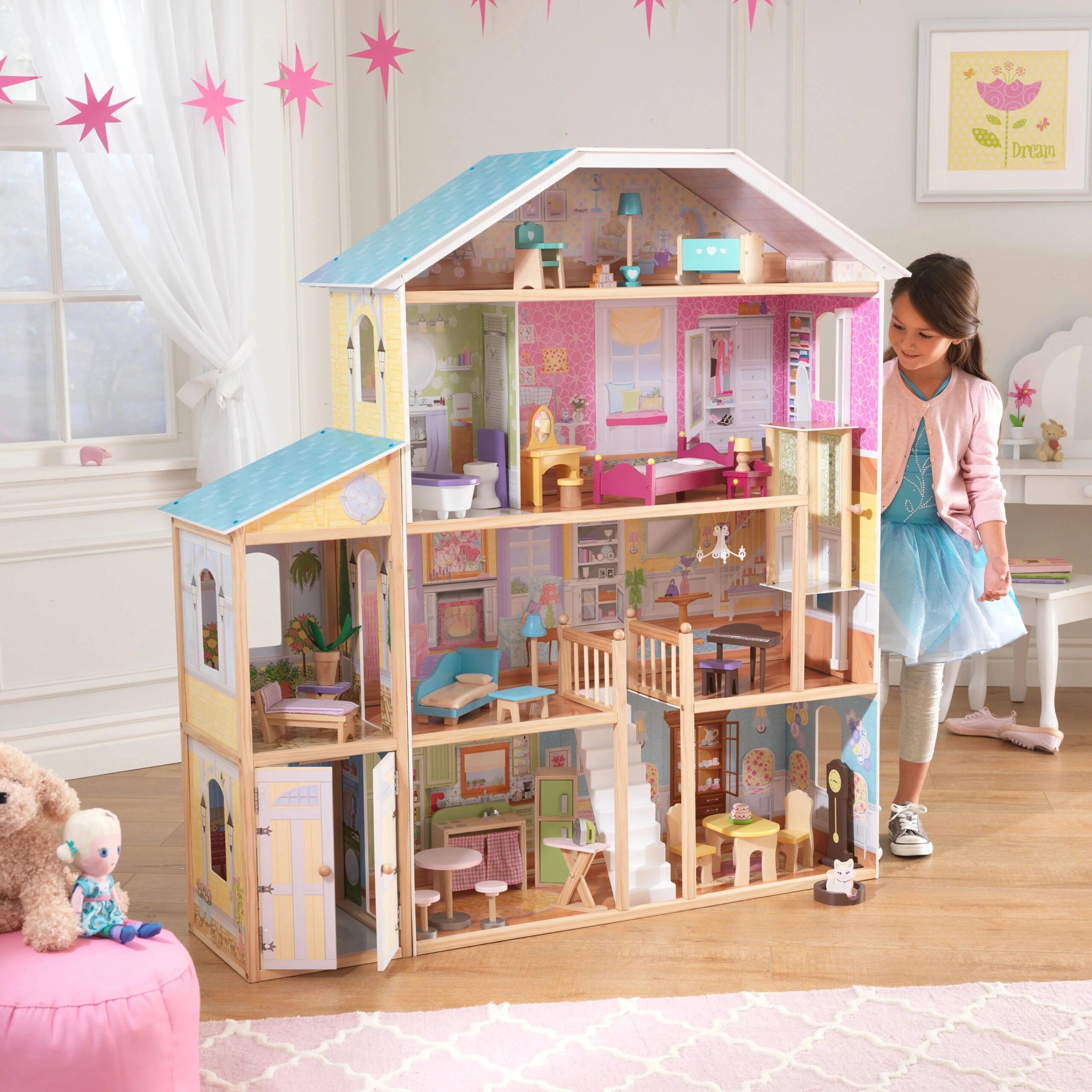 2838e43112112962ae33cf7b0ae1c93e5ded6c78c0f329b979e057964e0ce640-scaled-1 Majestic Mansion drewniany Dollhouse z 34 akcesoria