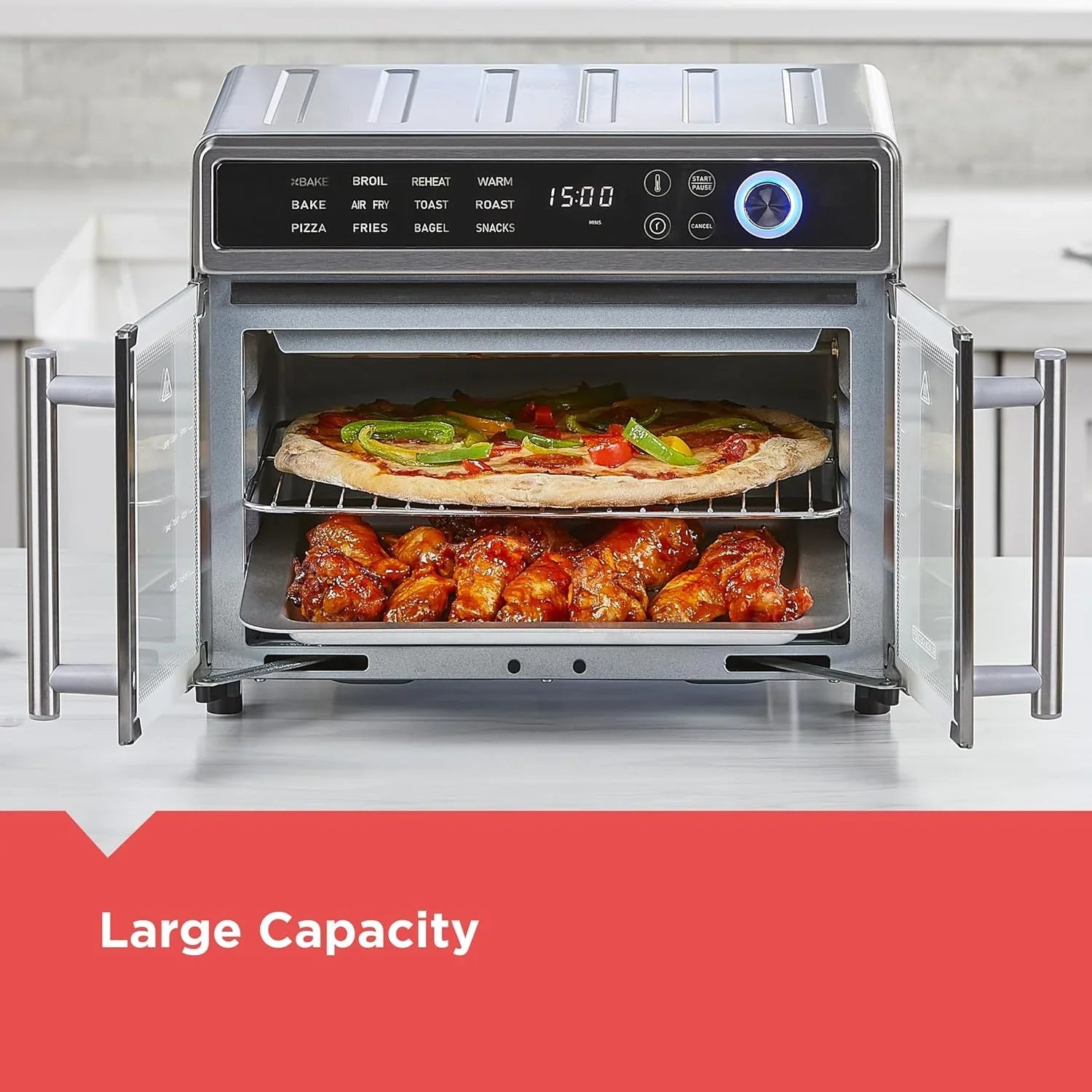 2ab80be5b04812748da1eeeb46654d3895e73798243ce62721041b58b712296a Toaster Oven - Crisp 'N Bake Air Fryer, Combo - 12 in 1 Countertop Convection Oven Cooks Food Fast, Fits a Whole Pizza or 6 Toast Slices, French Doors