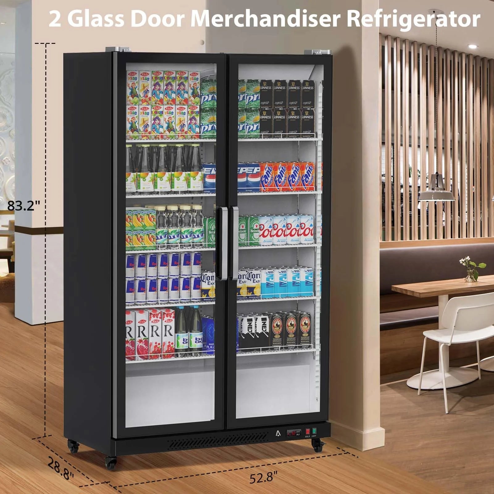 30ec84657c930206b25d401af33a95973e1afc2f95eff8b53801e62474c91012 Refrigerator - Commercial - Glass Door with LED Lighting Upright Beverage Display Cooler for Home, Store, Gym, Or Office, Featuring Double Swing