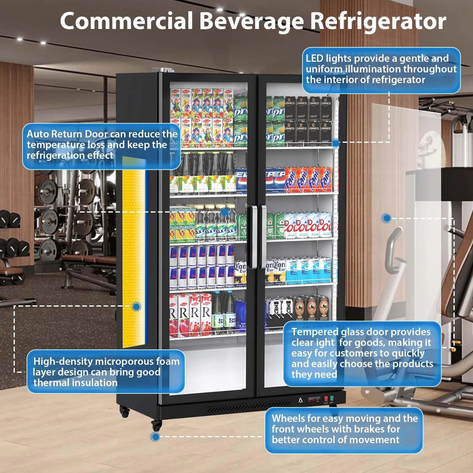 333280bacac1bab4bbca0b18cf98c8b0a9e3ed1b4e6772543b3aa5645db88100 Refrigerator - Commercial - Glass Door with LED Lighting Upright Beverage Display Cooler for Home, Store, Gym, Or Office, Featuring Double Swing