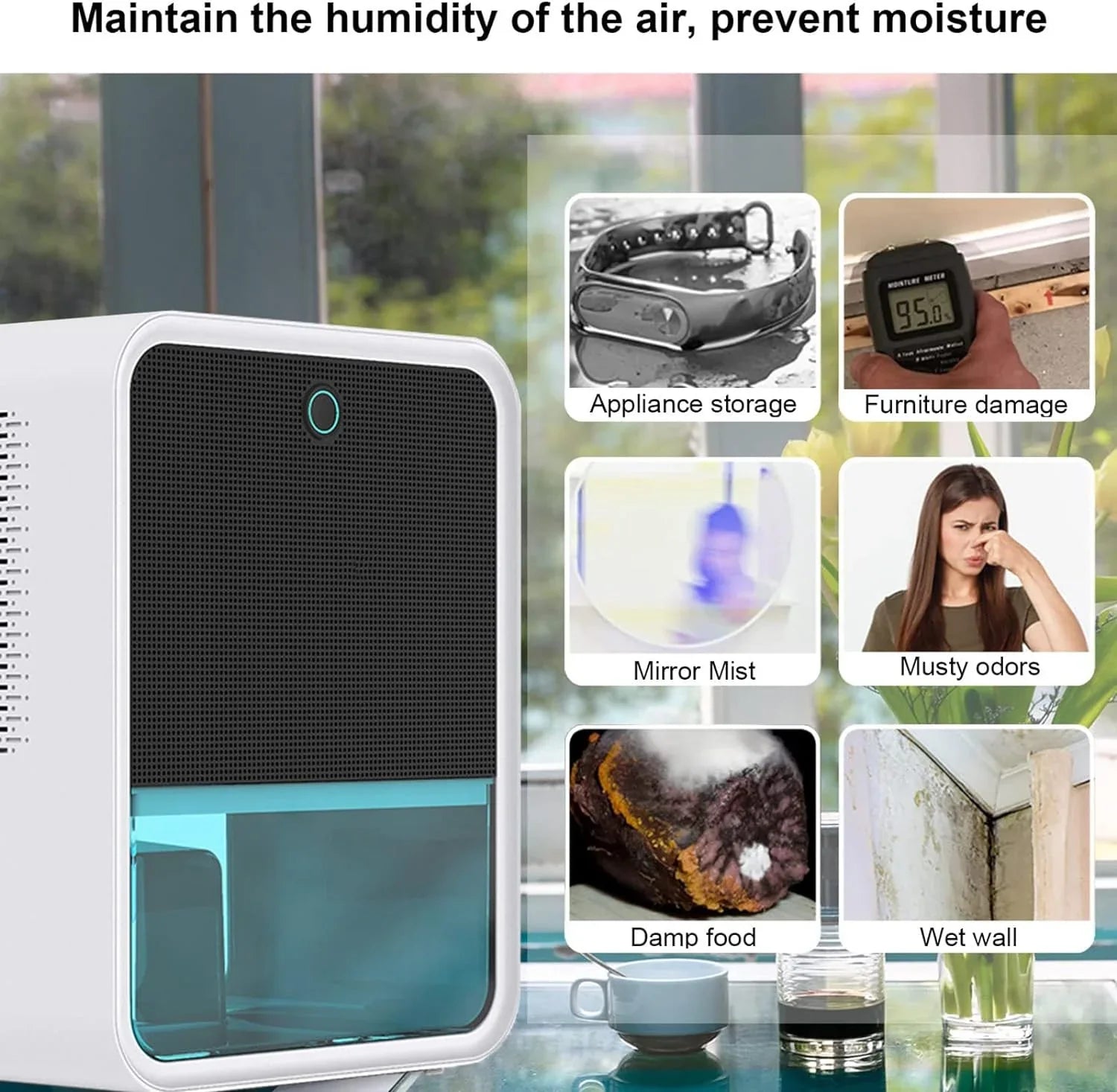 Bedroom Dehumidifier 2.2L zbiornik na wodę z Hygrometer RGB lampa LED