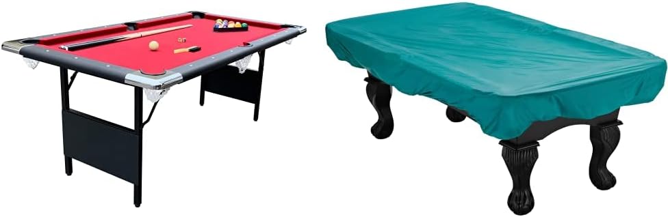 Table - 6 Ft Portable Pool - Adults Folding Billiards Tables for Game Room with Easy Foldable Storage, Includes Full Set of Billiard Balls, Cues