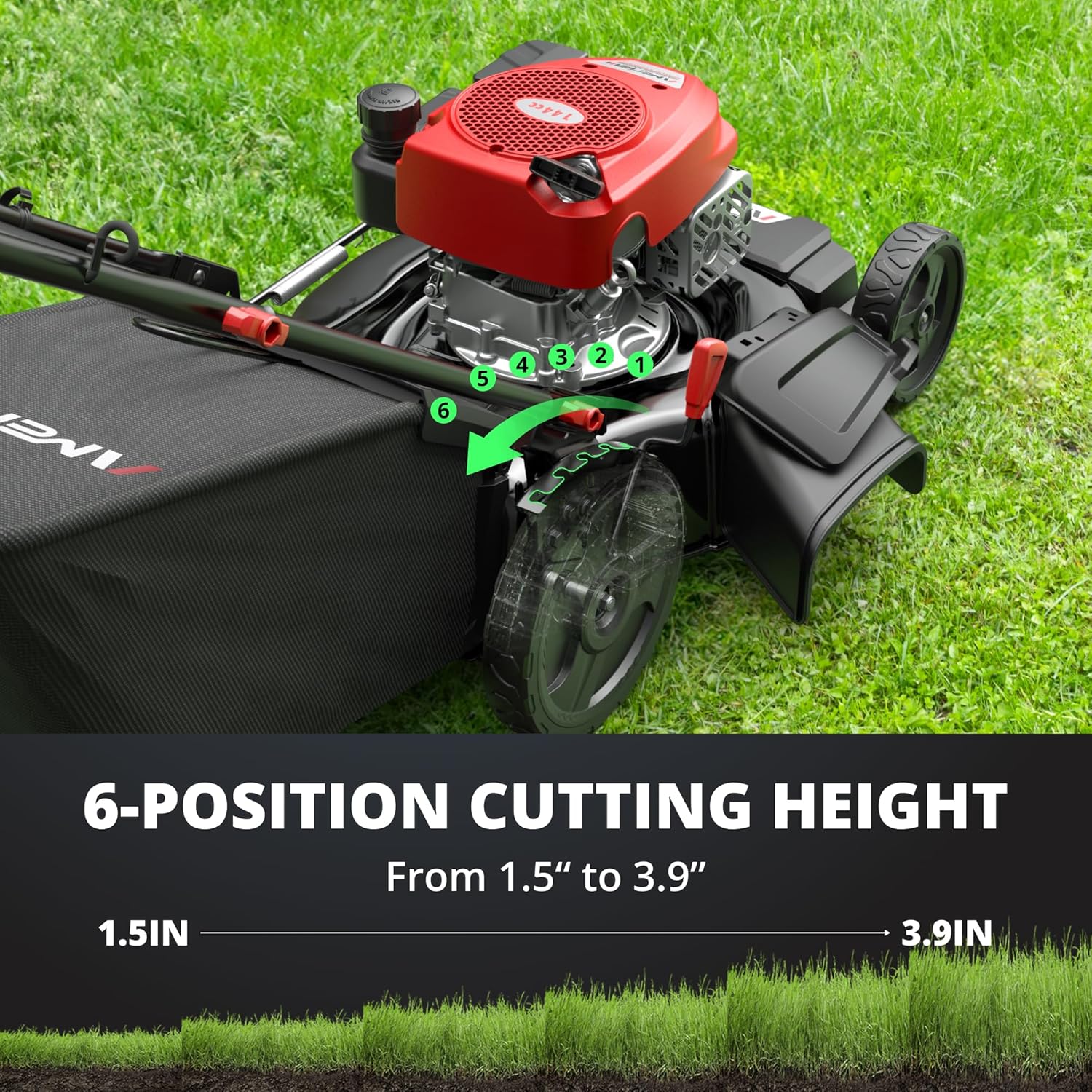 349df90f9813bfac7df581bb27e82493dd45d4d0faa5fd774bcda82124459481 Lawn Mower - 21-inch Steel Deck Gas - Heavy-duty 3-in-1 Push Mower, 144cc 4-Stroke Engine, 6-Position Height Adjustment, Large 1.4 Bushel Grass Catcher