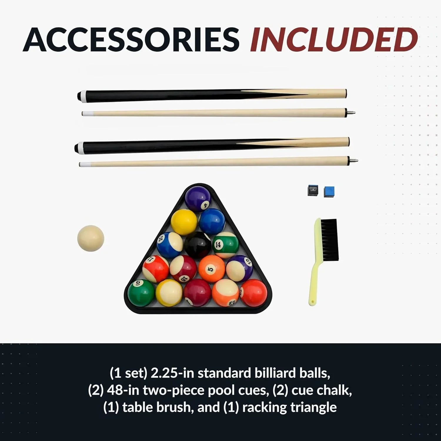 Table - 6 Ft Portable Pool - Adults Folding Billiards Tables for Game Room with Easy Foldable Storage, Includes Full Set of Billiard Balls, Cues
