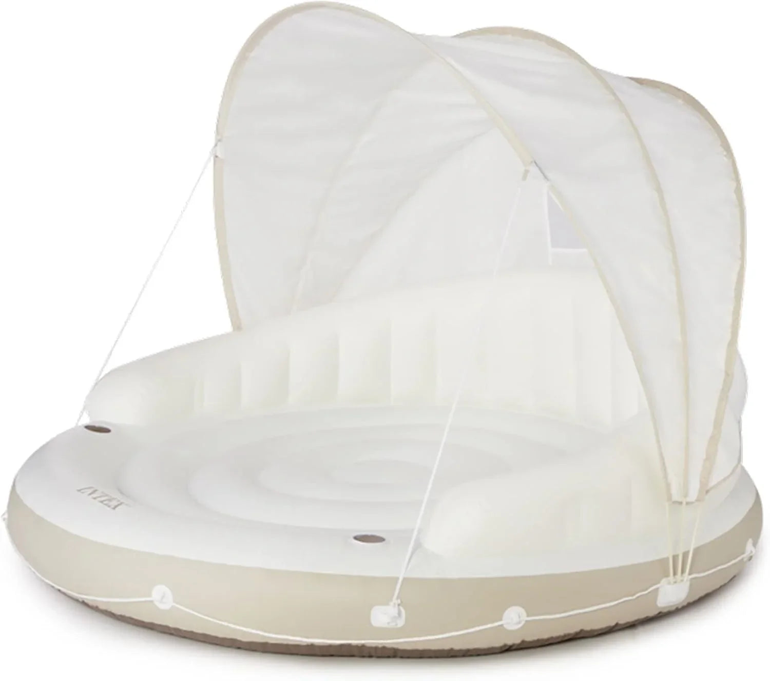 3cafeace1ab798978db210db5a93f4e2620f23f79e09b0b874d807660db96170-1 Canopy - 58292EP, Island Inflatable Pool Float - Comfortable Lounge Surface Built-in Cup Holders Detachable Sunshade 440lb Max Weight Capacity 78.5-inch X 59-inch