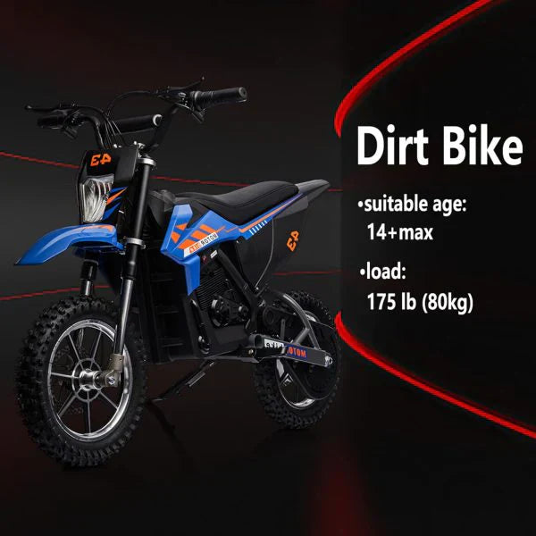 3f4ea3cb214613ef6aee2fb687d4499b477c261be22d1a557059e04b50e2251b 36V dla dzieci elektryczny Dirt rower, 36V, 350W, 15.5MPH, LED, 175lb maks niebieski