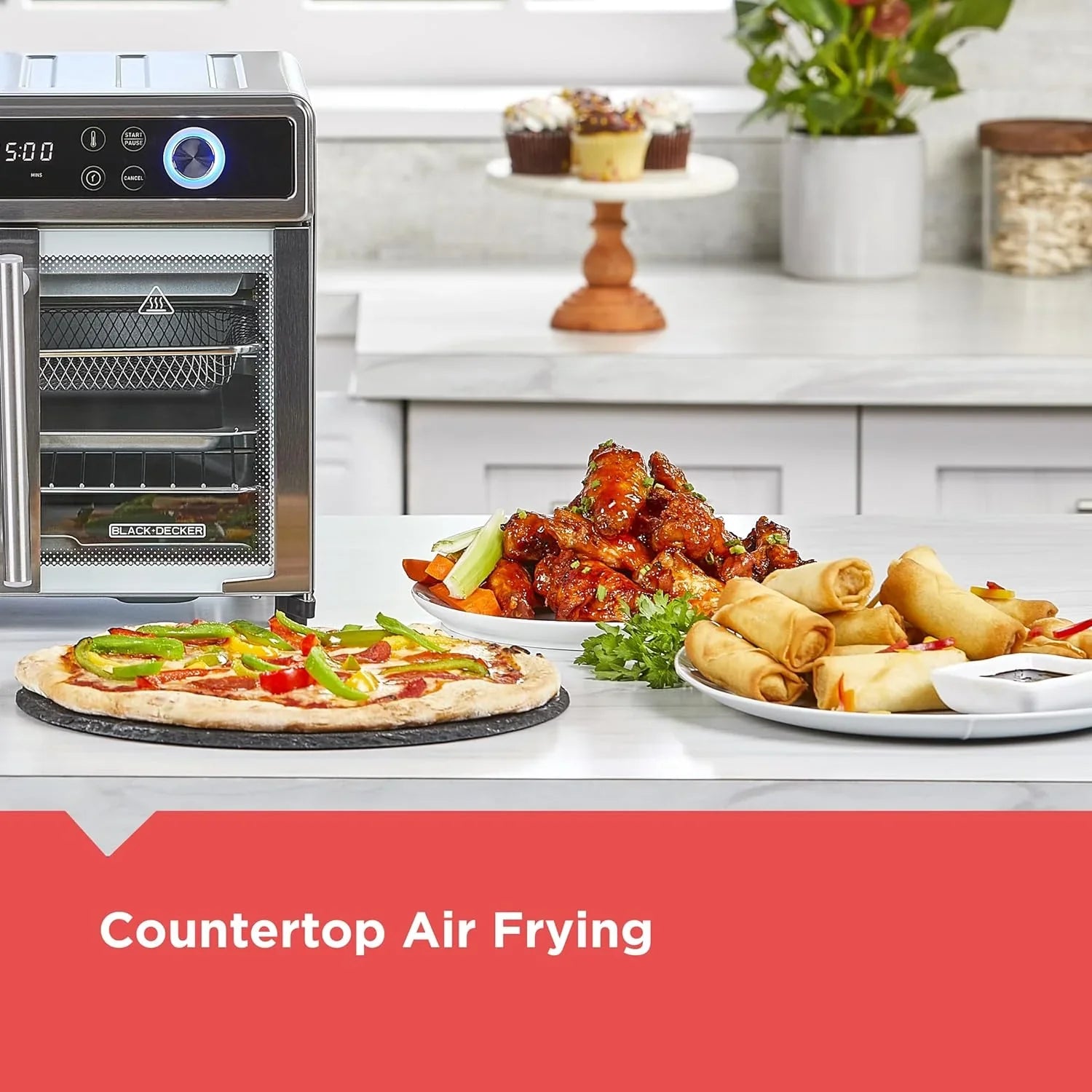 41d2ac575b5d50bc1c17528962a7f6f86ef8a326cf3c08094f21d982f8802b91 Toaster Oven - Crisp 'N Bake Air Fryer, Combo - 12 in 1 Countertop Convection Oven Cooks Food Fast, Fits a Whole Pizza or 6 Toast Slices, French Doors