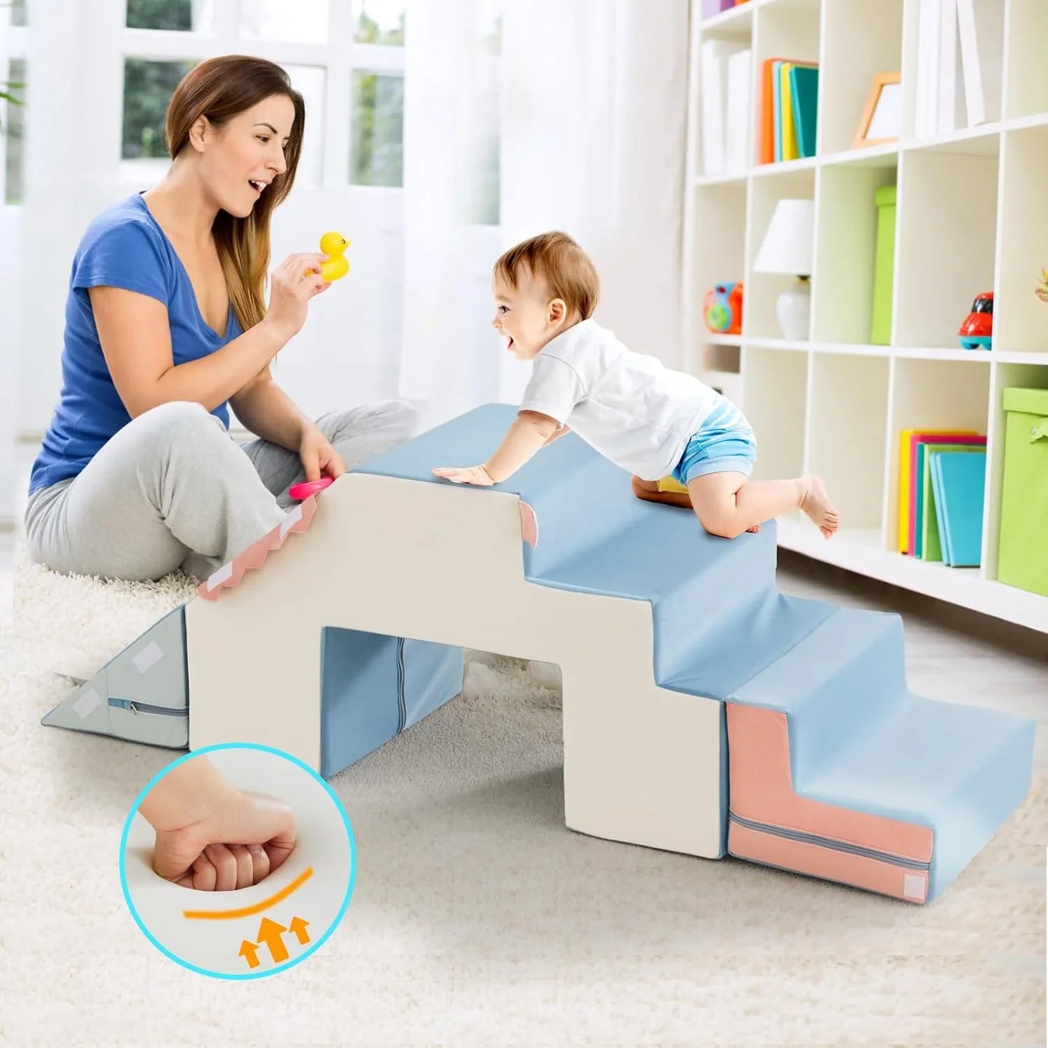 4838a9bc6143311283214b0ceaee96fa731f35849f27b5fbc593fb32ea2f95dd 4 w 1 Toddler Foam Climbing Blocks z wewnętrzny miękki Climbing i Crawling Toys
