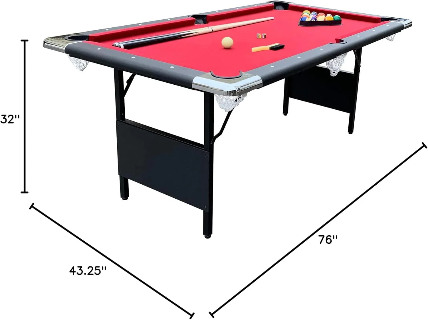 Table - 6 Ft Portable Pool - Adults Folding Billiards Tables for Game Room with Easy Foldable Storage, Includes Full Set of Billiard Balls, Cues