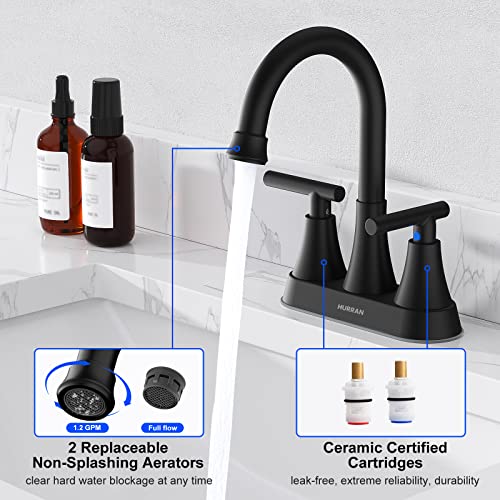 4da19f7a102be7125f7cf47c6c6ed1c10b77cbfcb6e97a8f1968238955020334-1 Bathroom Faucets for Sink 3 Hole, Featuring Hurran 4 Inch Matte Black Bathroom Sink Faucet with Pop-up Drain