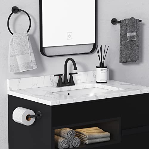 4e312959e8f9baf752250cda3f76272964772989a4bf370cc67a178179bf6aa3-1 Bathroom Faucets for Sink 3 Hole, Featuring Hurran 4 Inch Matte Black Bathroom Sink Faucet with Pop-up Drain
