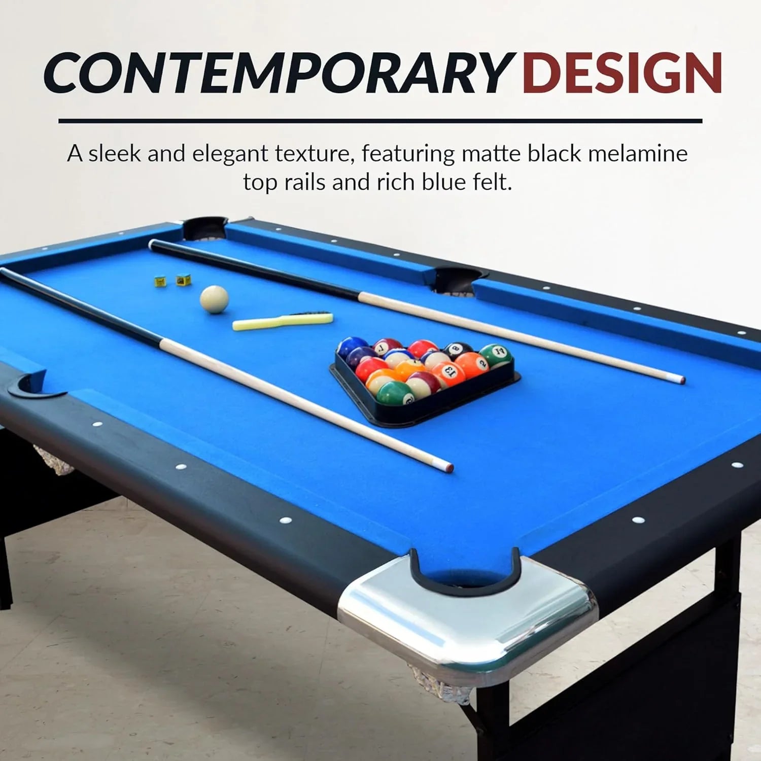 Table - 6 Ft Portable Pool - Adults Folding Billiards Tables for Game Room with Easy Foldable Storage, Includes Full Set of Billiard Balls, Cues
