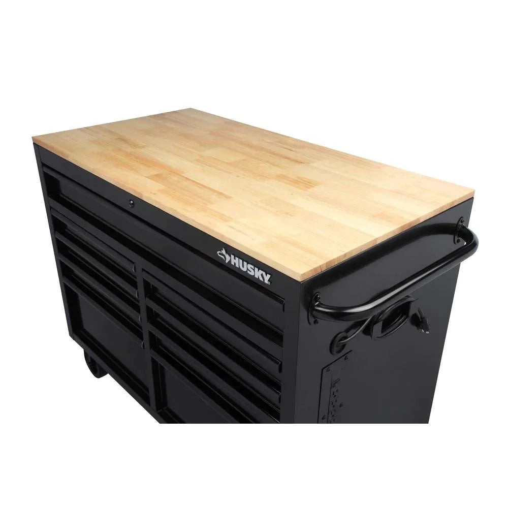 587b446942000a1c73e989cfdec4e19033cadab0bd9c1f8636f74849884c439f Workbench - 46-in W X 24.5-in D 9-Drawer Mobile - Featuring Hardwood Top and Power Station Gloss Black