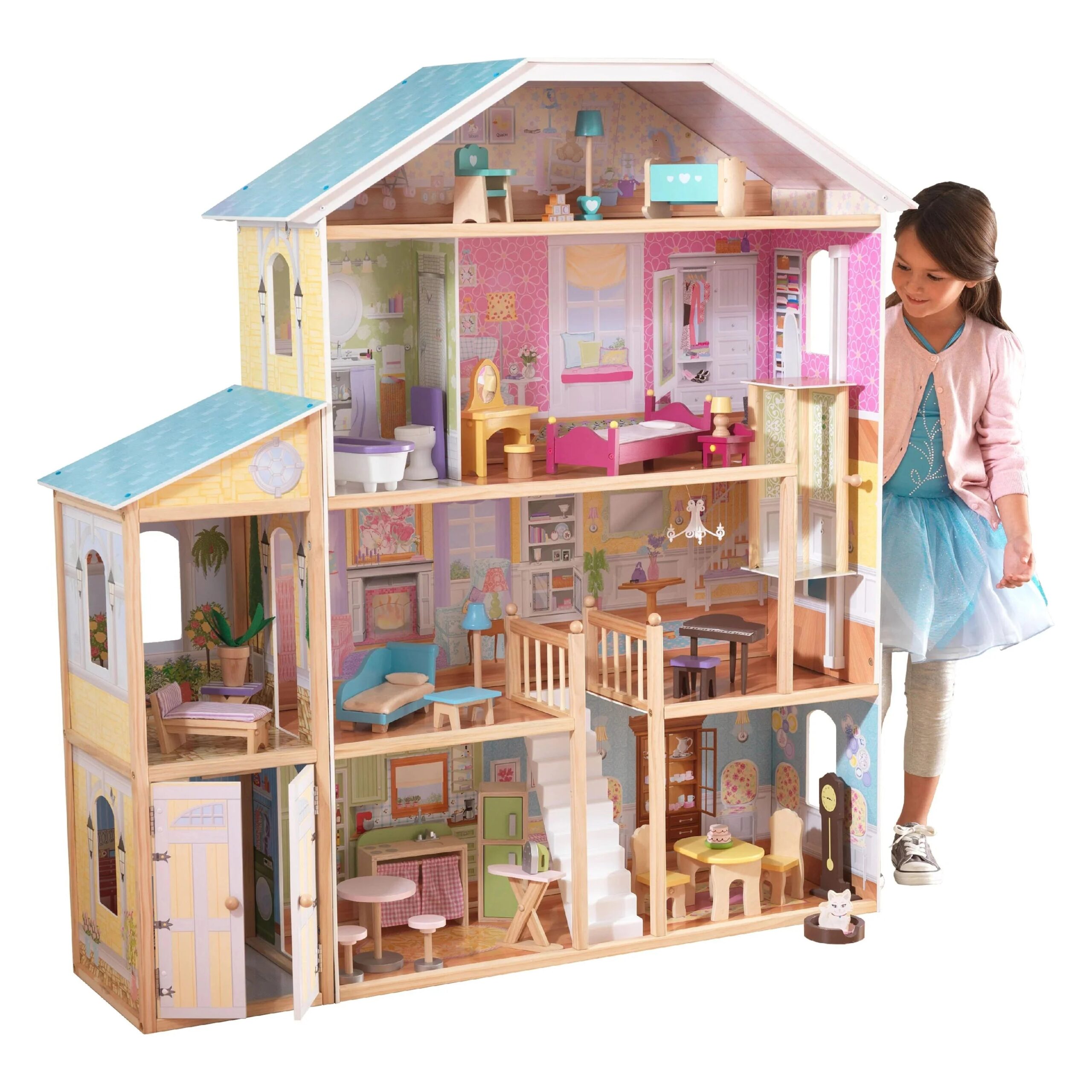 Majestic Mansion drewniany Dollhouse z 34 akcesoria