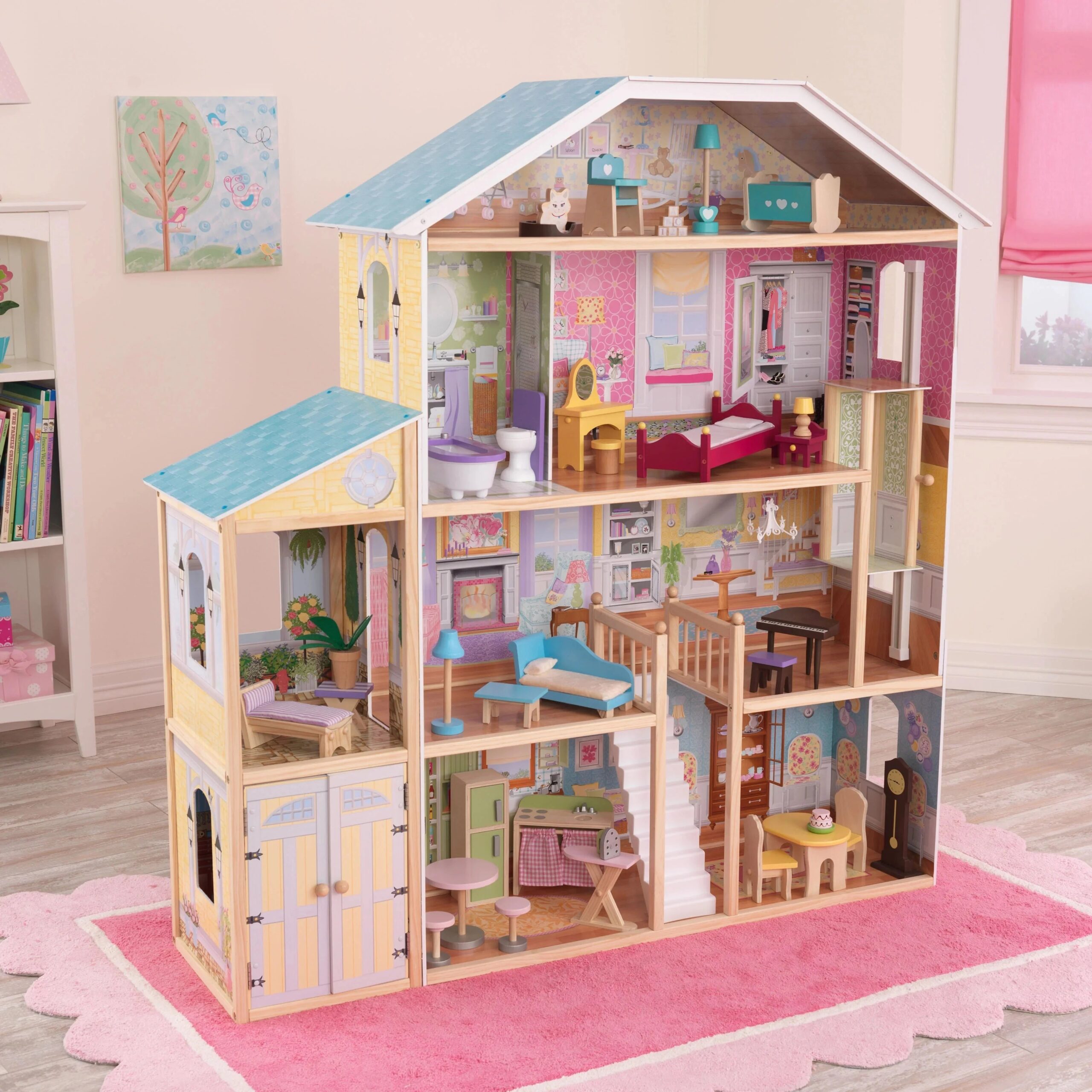 5c96b20664d7692d148acc89e50f4f8643b9b0b195757b6bef5c7d9765492aa3-scaled-1 Majestic Mansion drewniany Dollhouse z 34 akcesoria