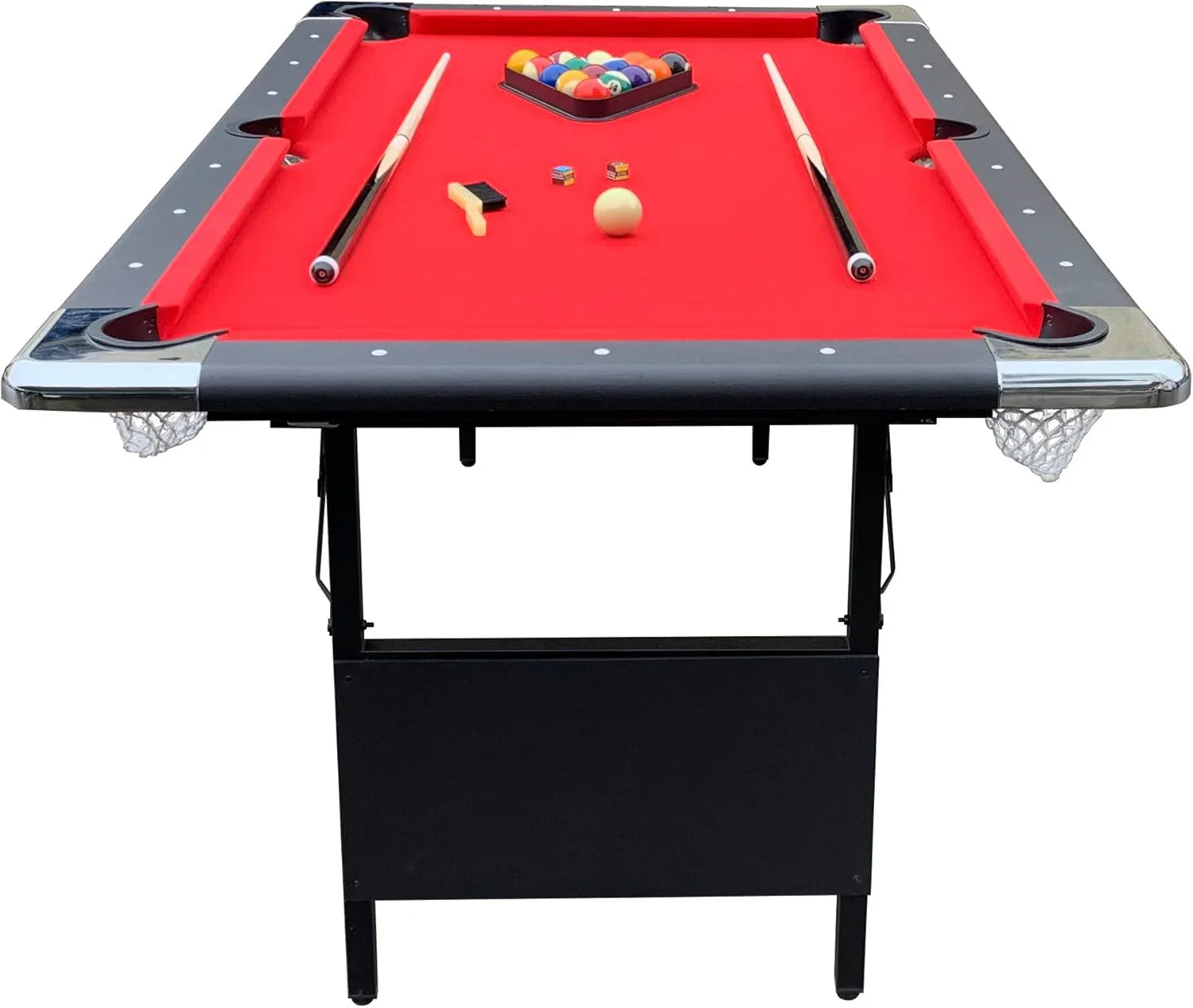 Table - 6 Ft Portable Pool - Adults Folding Billiards Tables for Game Room with Easy Foldable Storage, Includes Full Set of Billiard Balls, Cues