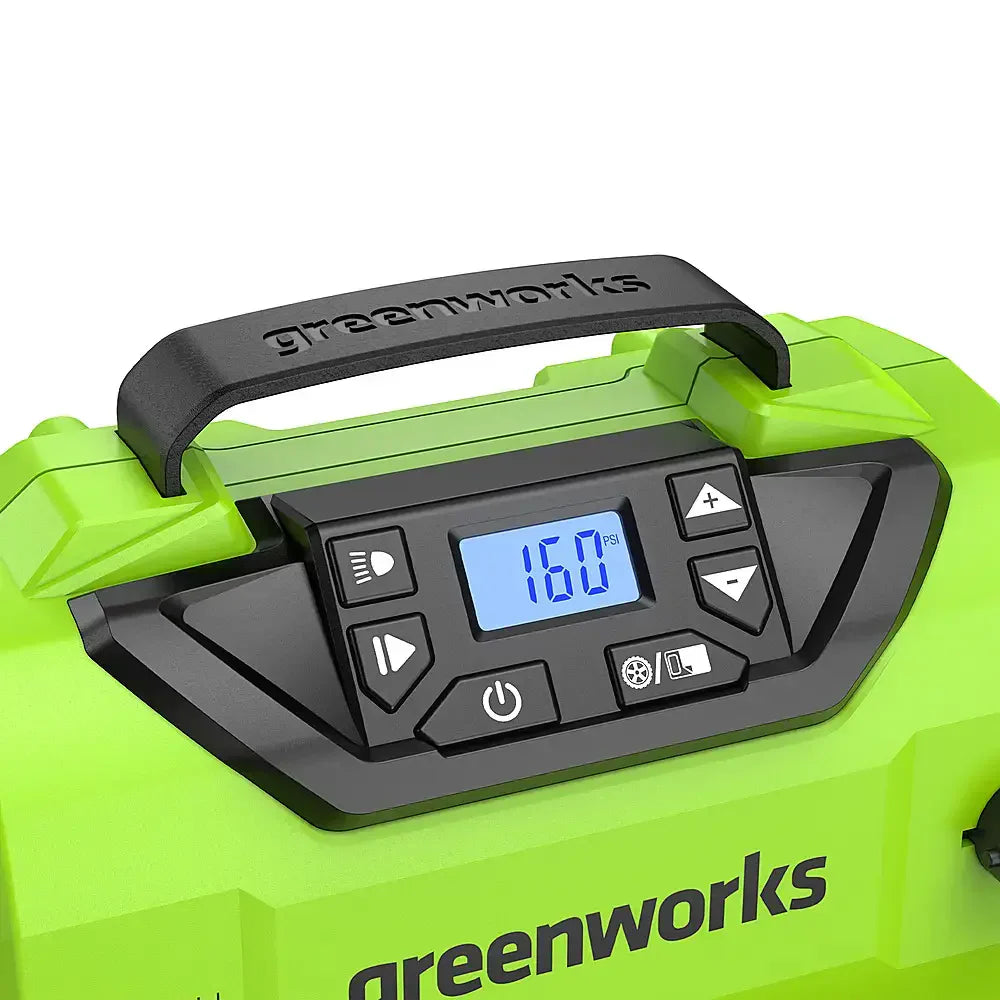 67fc61cc18a5b0fbd6c78b749a082602d345ef778ff4d32a6a34d1cf0c968dab Inflator - 24 Volt Battery Powered 160-PSI, Featuring 2.0 Ah USB-C Battery and Charger - Green Finish