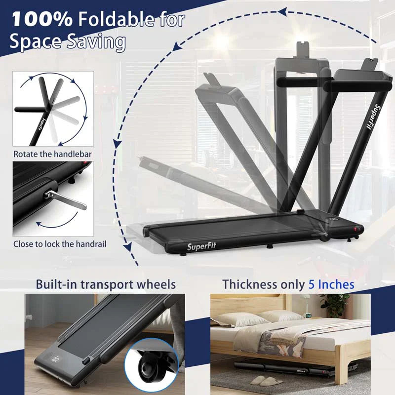 6a3e6a3a8f7e2c760bb28fbc680754024e97a7912a991c2ddde9692ebe612079 Treadmill - 2.5HP 2-in-1 Folding Under Desk, Featuring Speaker APP Remote Control - Portable Walking Jogging Machine for Home Gym Office