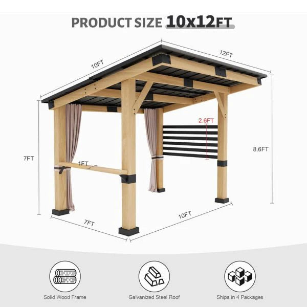 6cb5050a77b7a4550107b5b4c949a63197c0bc864bb6a04739a8ba8a147d3d79 Hardtop Gazebo - 10 X 12FT Heavy Duty Premium Outdoor All-season Wooden Cedar - Featuring Metal Roof and Back Curtains (SAK57184)