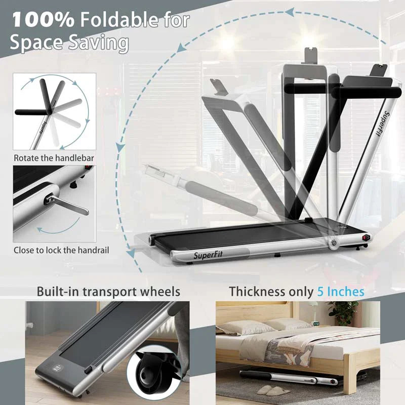 6efb5f4624b636130a6403f88f0a78d719e616cc42697c1760386d4e275041be Treadmill - 2.5HP 2-in-1 Folding Under Desk, Featuring Speaker APP Remote Control - Portable Walking Jogging Machine for Home Gym Office