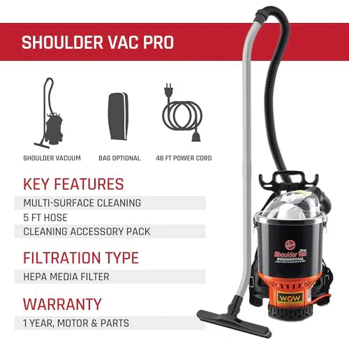 7822681c81770316edee3833c32ceb19a0f61cc18a749567c30a557a9ab287cc Vacuum Cleaner - Commercial Shoulder Vac Pro Backpack Bagged - Featuring HEPA Media Filter, Lightweight with Extra Long Cord, Chiropractic Design