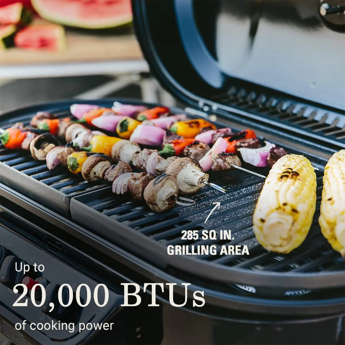 79a67dac343d196b65d61279780a60369b5bb46bae6cdff03e64f7d92fdc94d6-1 Grill - Portable Stand-up Propane, Featuring 3 Adjustable Burners and Instastart Ignition - 20, 000 Btus of Power for Outdoor Cooking