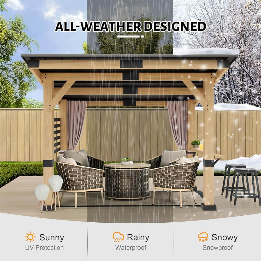 7ac50f4f5c797c85a6b3e291f97a121314d05f2cffdcb3ebdcdbe1d659c78690 Hardtop Gazebo - 10 X 12FT Heavy Duty Premium Outdoor All-season Wooden Cedar - Featuring Metal Roof and Back Curtains (SAK57184)