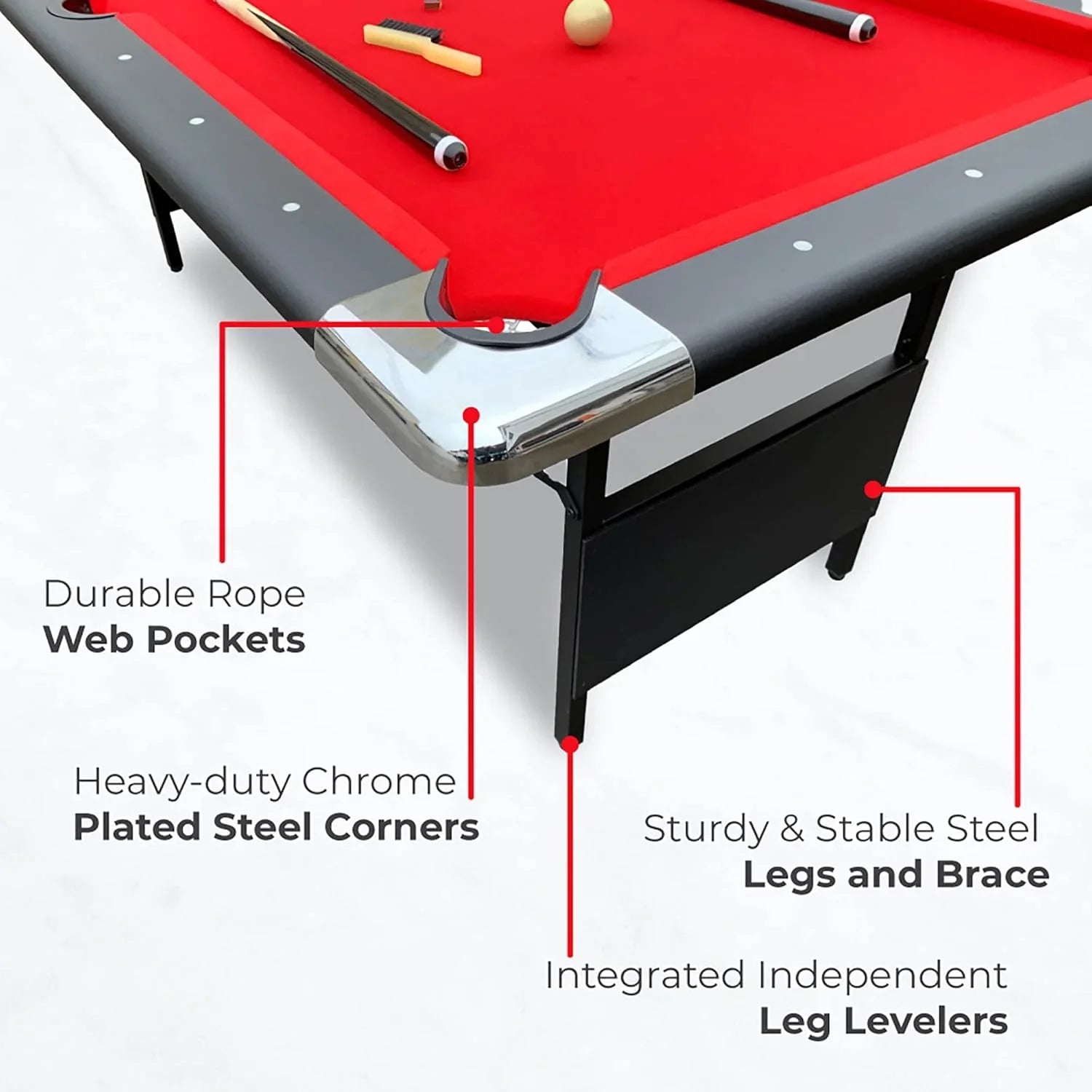 Table - 6 Ft Portable Pool - Adults Folding Billiards Tables for Game Room with Easy Foldable Storage, Includes Full Set of Billiard Balls, Cues