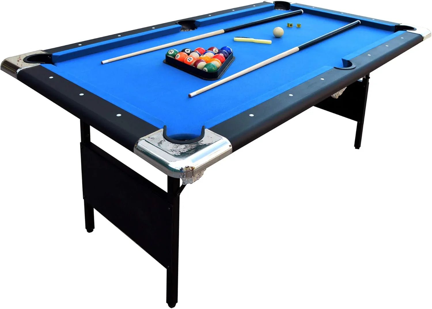 Table - 6 Ft Portable Pool - Adults Folding Billiards Tables for Game Room with Easy Foldable Storage, Includes Full Set of Billiard Balls, Cues