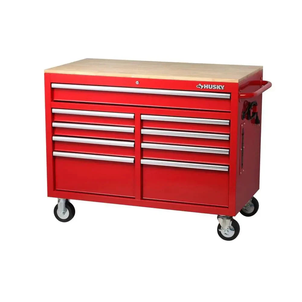 838b0366d83c23899ee5ae3fb7d3682bee37555a1e598acf75d3cc32e0844e06 Workbench - 46-in W X 24.5-in D 9-Drawer Mobile - Featuring Hardwood Top and Power Station Gloss Black