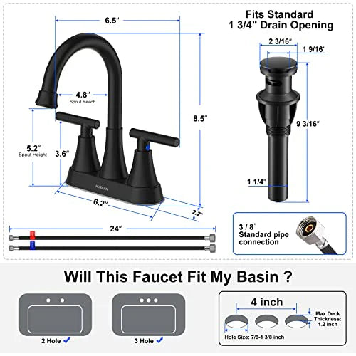 84838f88cc0e830b4684546373b6f08dfb191f0382dd5d32f906921f7950eb65-1 Bathroom Faucets for Sink 3 Hole, Featuring Hurran 4 Inch Matte Black Bathroom Sink Faucet with Pop-up Drain