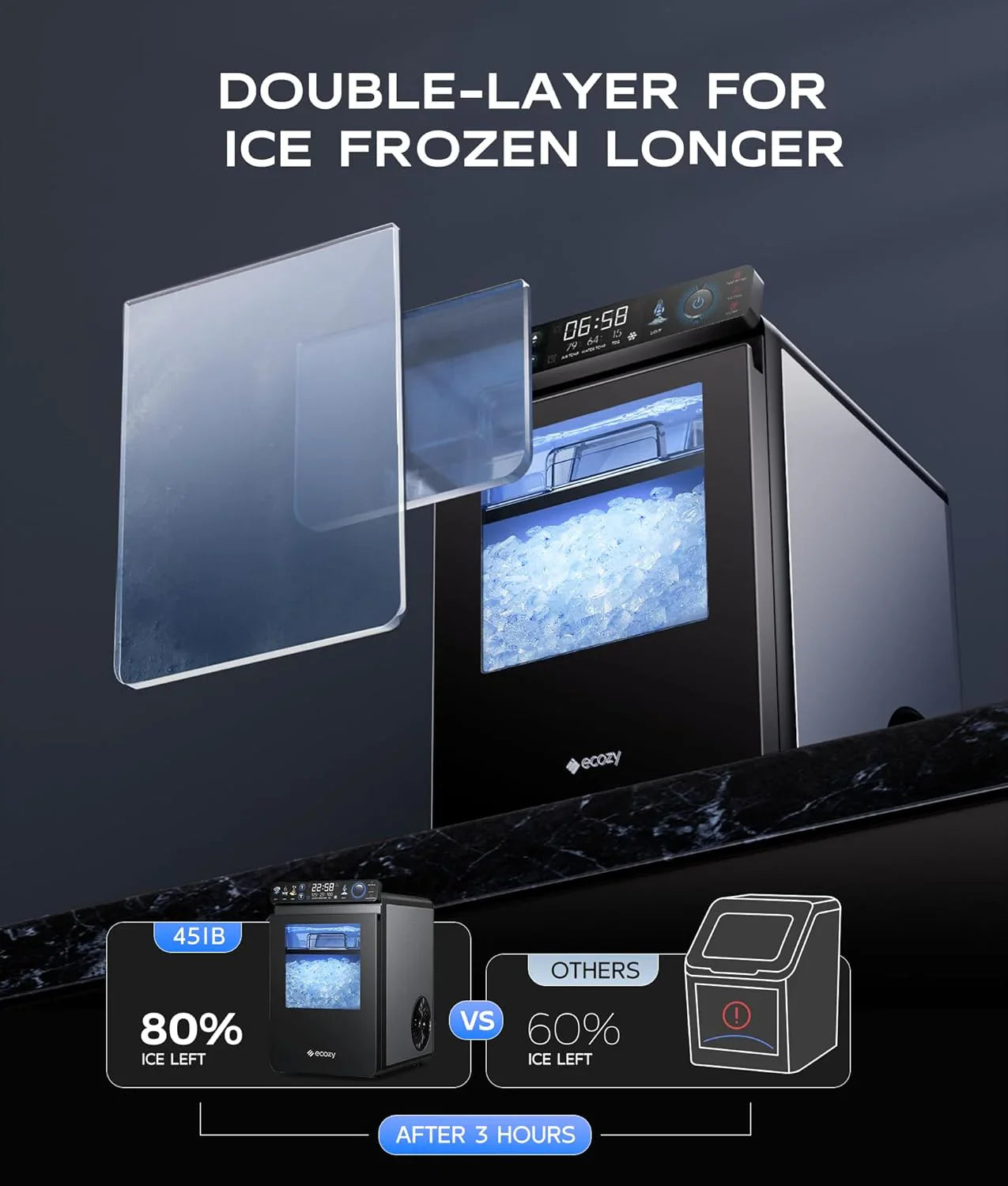 8de57af233e2614eff7205af77cfb005996c6a2fea776e29ece42df88b3015c6 Ice Maker - Nugget, Countertop - Smart Pebble Ice Machine with APP Control, 44 lbs/24H Soft Pellet Chewable Ice with Self-cleaning, Stainless Steel