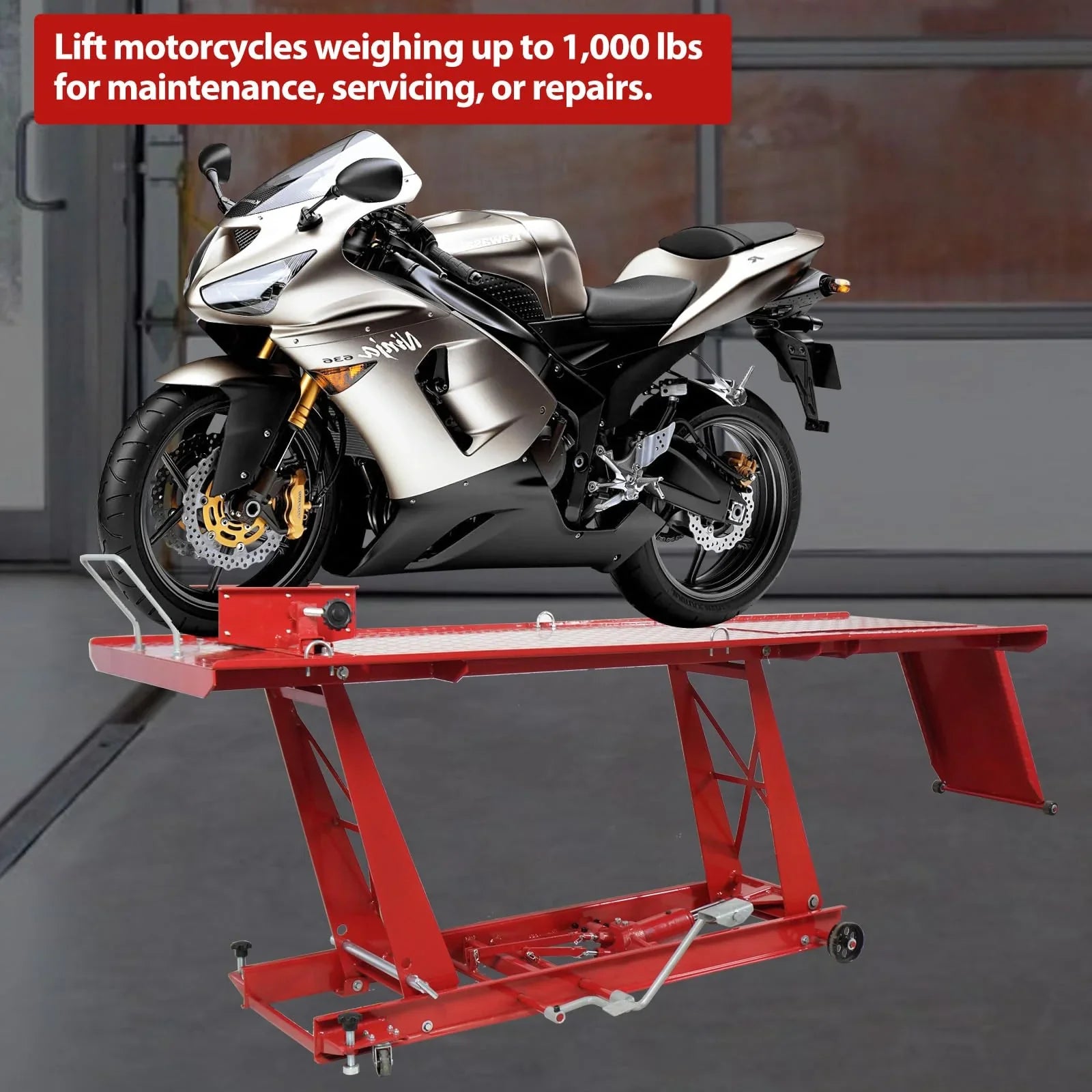 8fac02682402237a18ff943242d5a01328fd43a59cd355e5a4786dfd5c8fc46b Hydraulic Motorcycle Lift, Featuring 1000lbs Capacity, Lift Hoist, Jack Stand, For Mechanics, Workshops, Homes