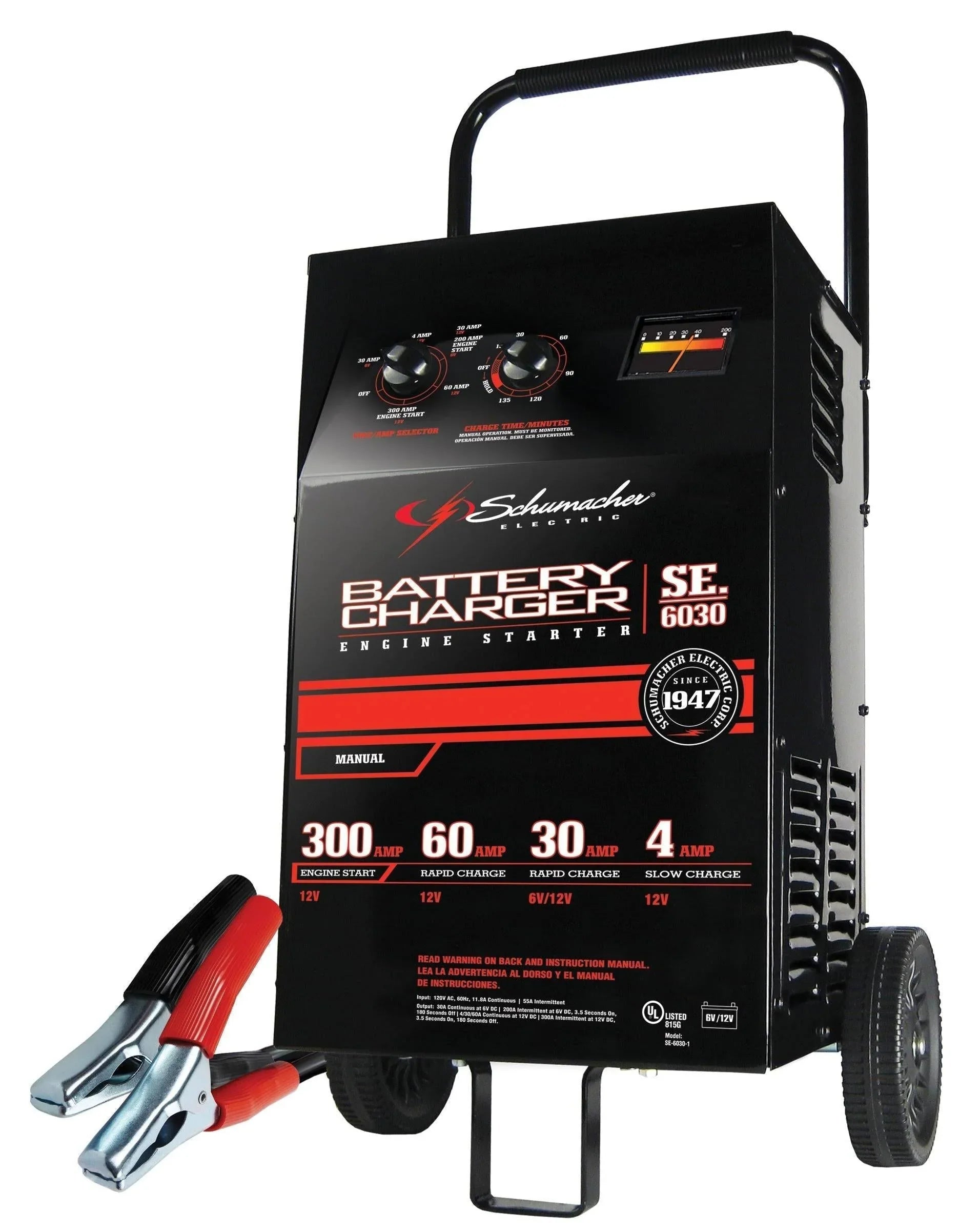 99a728f248343150af02f25dd028f73e75cd88fcae4ab9394f1f753c9c6ecfd4 Battery Charger - Electric Wheeled, and Engine Starter - SC1446, 2-in-1, Manual Timer Control, 300 Crank Amps, 6 Volts, 12 Volts, For Car