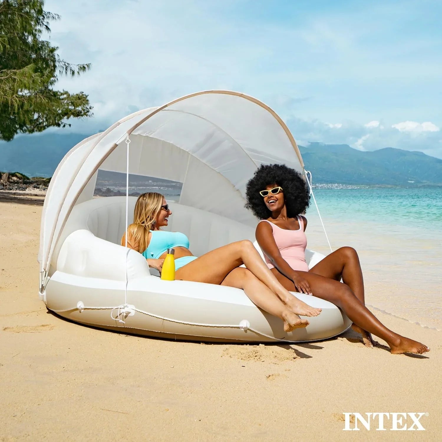 ac82cad3a7efc2ce913c5fa6420bd0315e6647feba980642e5f3d0de8b2f6b29 Canopy - 58292EP, Island Inflatable Pool Float - Comfortable Lounge Surface Built-in Cup Holders Detachable Sunshade 440lb Max Weight Capacity 78.5-inch X 59-inch